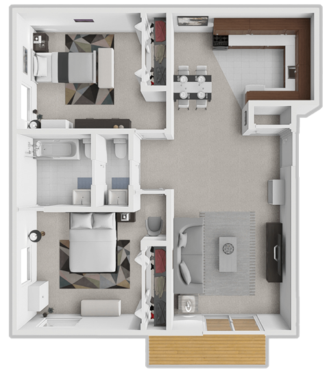 Floor plan for 2 beds, 1.5 baths, 925 sqft